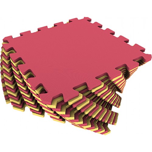 Коврик пазл 25см*25см красный жёлтый 16 плиток